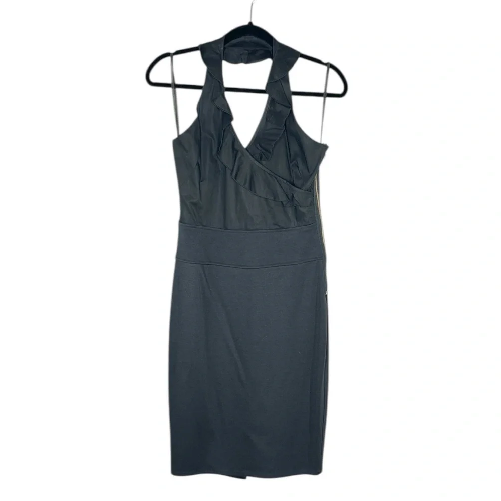 Michelle Jonas Travelwear Ruffle Halter Neck Black Dress size Small